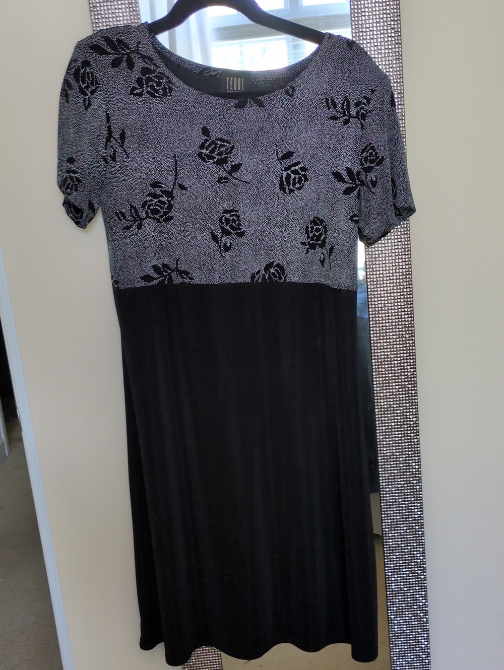 Teddi Black & Gray Floral Panel Midi Dress